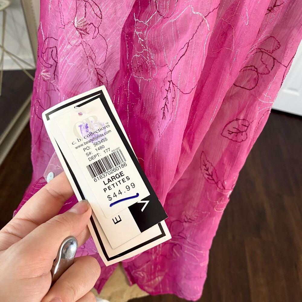 c.b Collections NWT Deadstock Fairycore Pink Sheer Floral Top / Blouse L - Picture 4 of 6